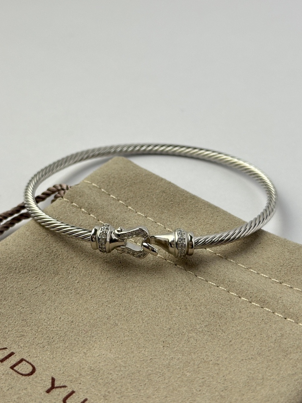 David Yurman 925 Sterling Silver & Diamonds Hook Cable Bracelet Size Large